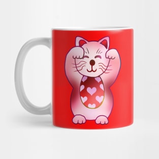 Two paws up pink hearts maneki neko lucky cat Mug